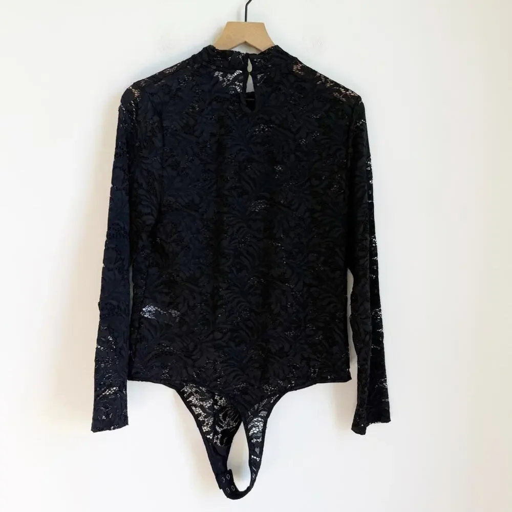 NWOT Banana Republic Black Lack Mock Turtleneck Bodysuit XL